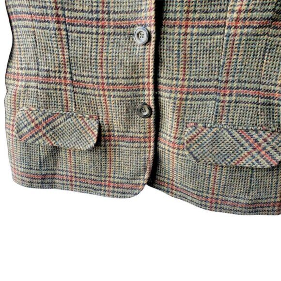 VINTAGE 60s Plaid Wool Green Women's blazer Jacket Size 12 - Picture 8 of 8